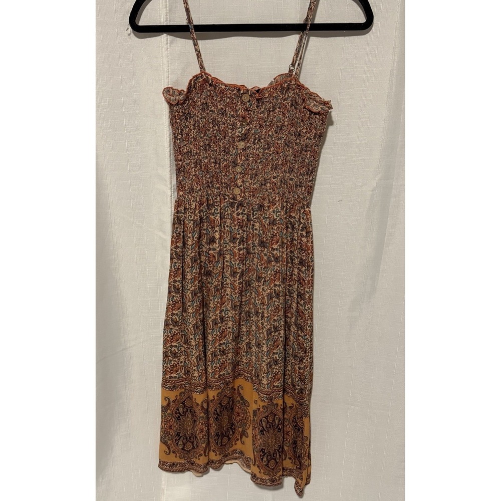 Angie Smocked Sun Dress Medium Paisley Boho Beach Spaghetti Straps Floral